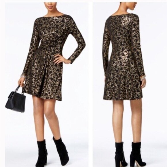 Michael Kors Black & Gold Metallic Stars Print Dress Size S - Picture 11 of 11